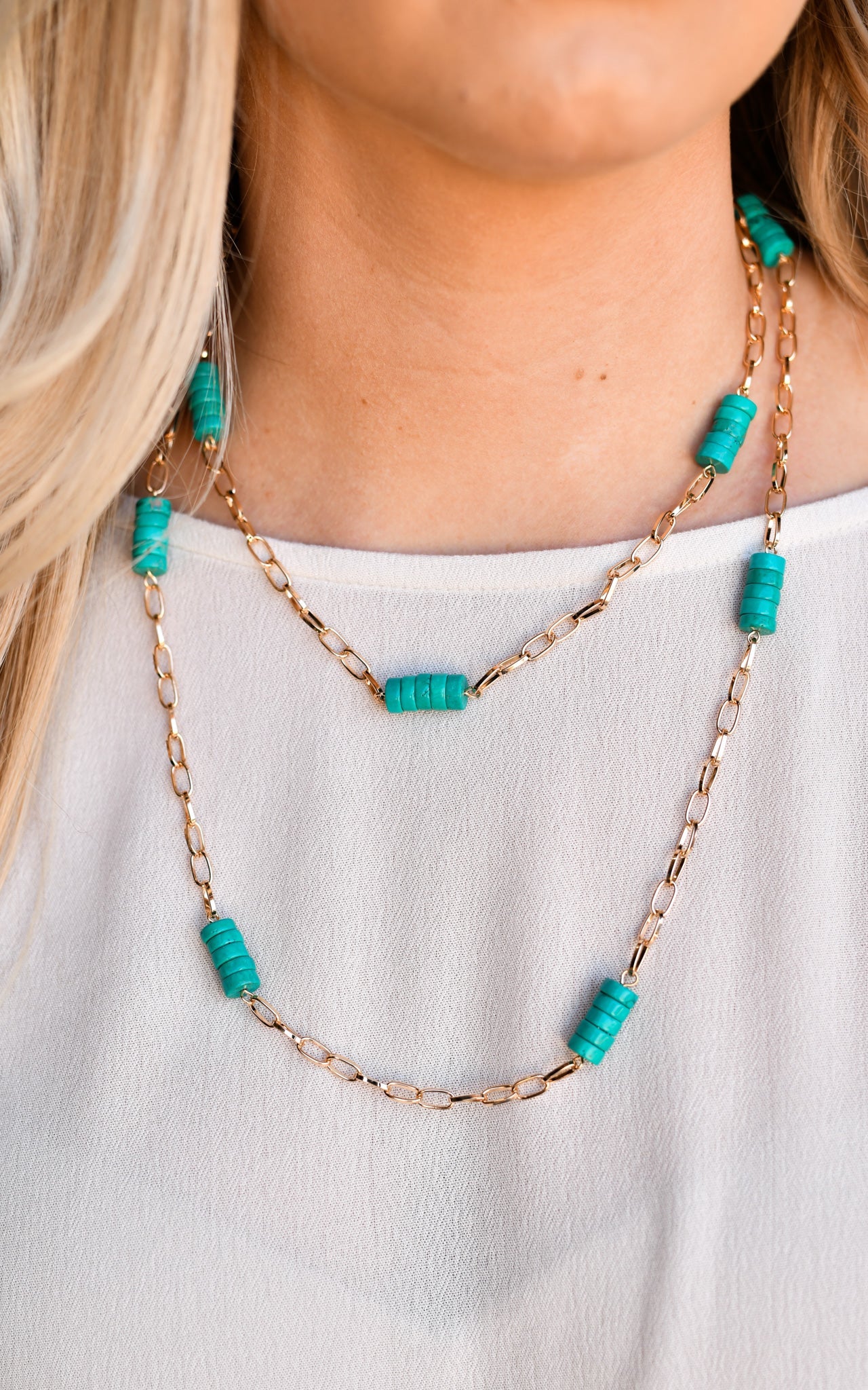 Multi Way Chain Link Necklace with Turquoise Accents