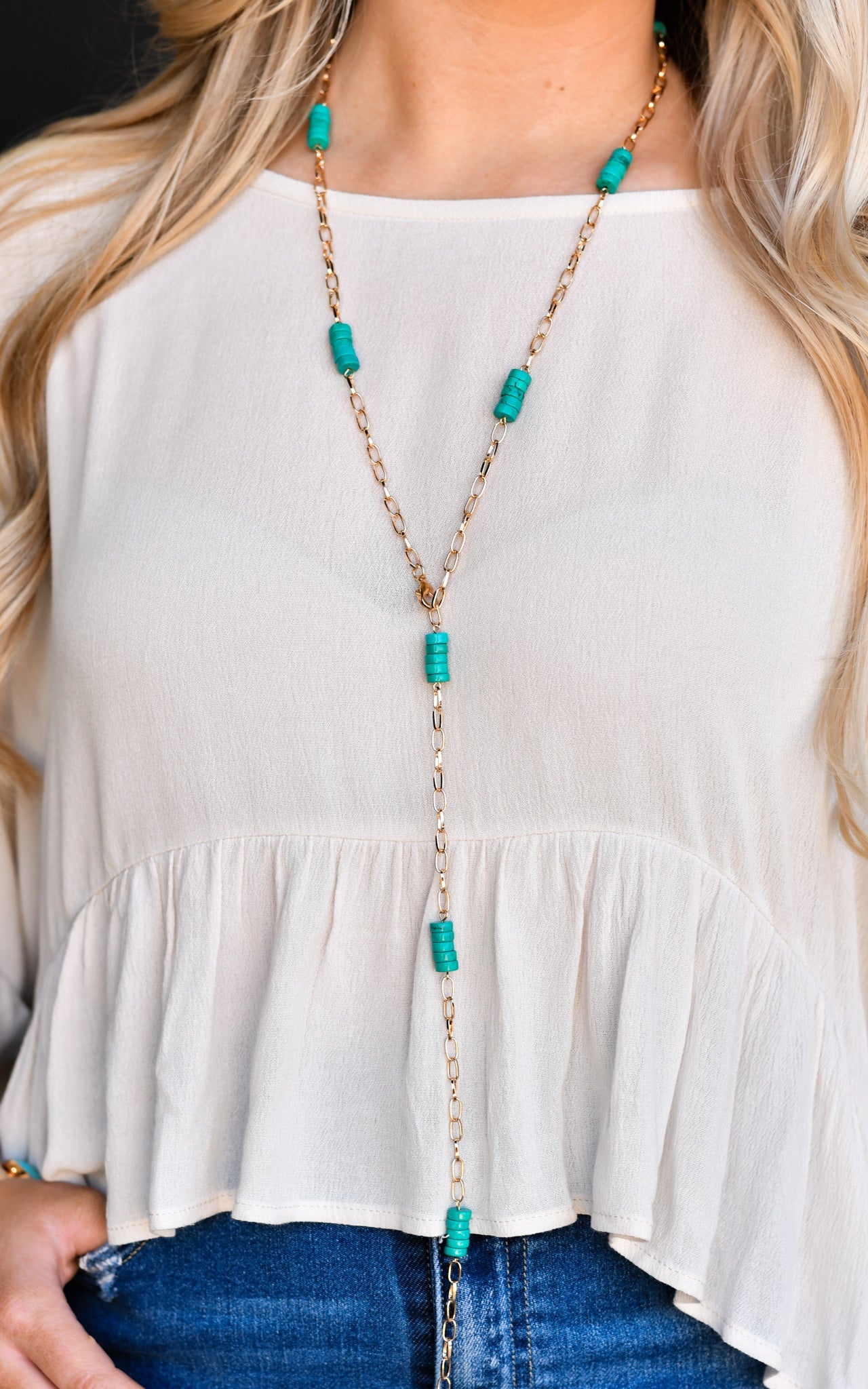 Multi Way Chain Link Necklace with Turquoise Accents